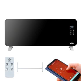 Hekla elektromos fűtőtest 1200W/2400W teljesítménnyel, elegáns fekete üvegpanellel és digitális kijelzővel