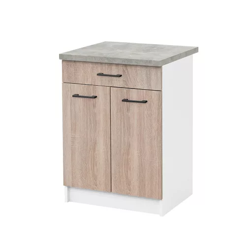 Praktik 60 alsó szekrény 2 ajtós 1 fiókos, fehér-sonoma tölgy