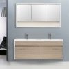 Primo 120 alsó fürdőszoba bútor mosdóval tükörfényes fehér-sonoma tölgy színben