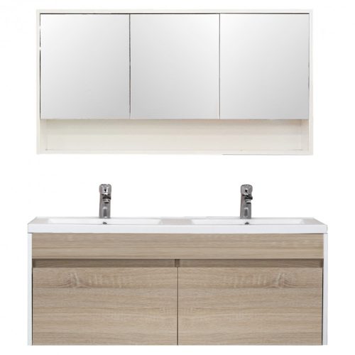 Primo 120 komplett fürdőszoba bútor tükörfényes fehér-sonoma tölgy színben