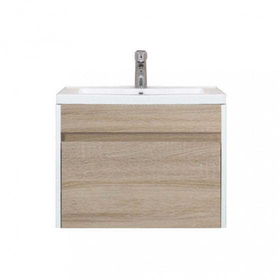 Primo 60 alsó fürdőszoba bútor mosdóval tükörfényes fehér-sonoma tölgy színben