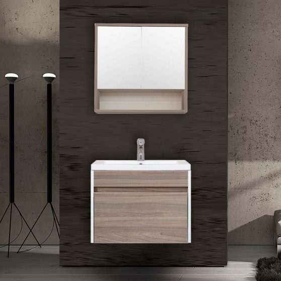 Primo 60 komplett fürdőszoba bútor tükörfényes fehér-rauna szil színben
