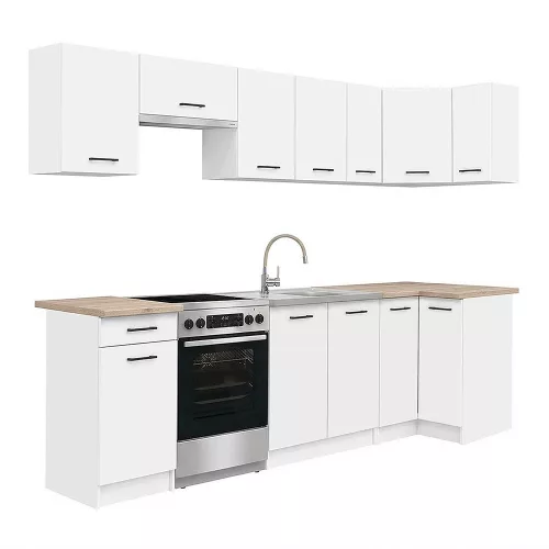 Praktik 270 sarok konyhabútor fehér korpusz, fehér front