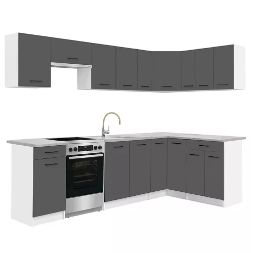 Praktik 330 sarok konyhabútor fehér korpusz, antracit front