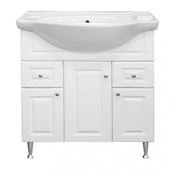 Rómeó fürdőszoba bútor alsószekrény mosdóval 75cm, magasfényű fehér színben