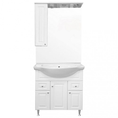 Rómeó 75 komplett fürdőszoba bútor, magasfényű fehér színben, balos