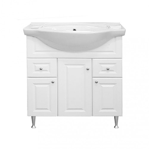 Rómeó fürdőszoba bútor alsószekrény mosdóval 85cm, magasfényű fehér színben