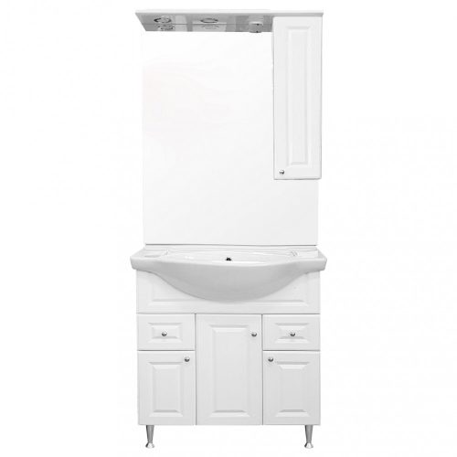 Rómeó 85 komplett fürdőszoba bútor, magasfényű fehér színben, jobbos