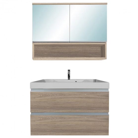 SOL 80 komplett fürdőszoba bútor 2 ajtós tükrös felső résszel, rauna szil
