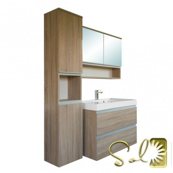SOL 80 komplett fürdőszoba bútor 2 ajtós tükrös felső résszel, rauna szil