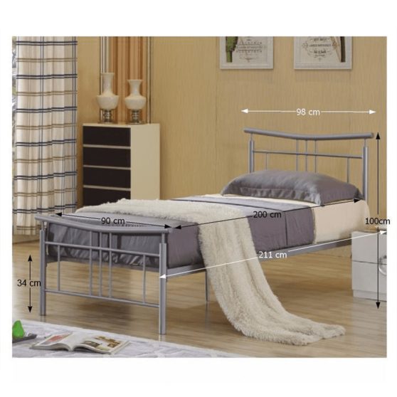 DORADO ágy ágyráccsal, ezüst fém, 90x200