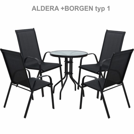 BORGEN TYP 1 Étkezőasztal, fekete acél/edzett üveg