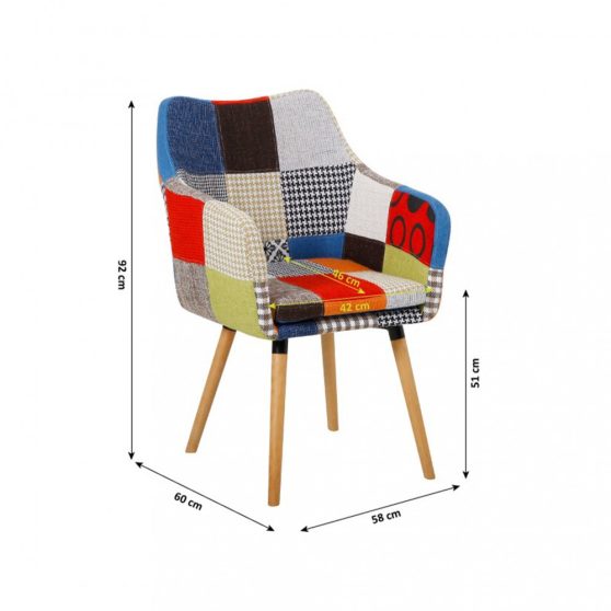 Fotel, színes patchwork-bükk, LANDOR