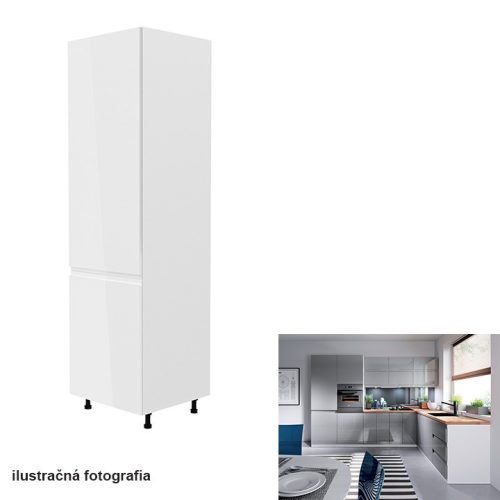 Hűtő beépítő szekrény, fehér-szürke extra magasfényű, balos, AURORA D60ZL