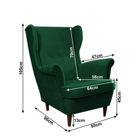 Füles fotel, zöld-dió, RUFINO