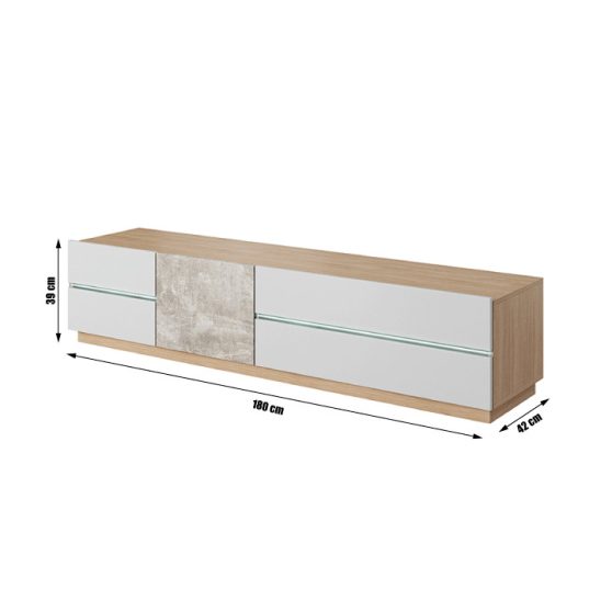 RTV asztal, beton-tölgy borostyán-fehér matt, LAGUNA 180