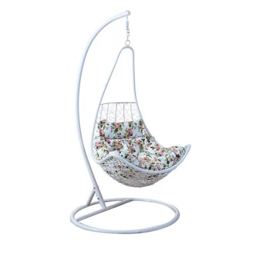 KALEA NEW Modern függő fotel fehér keret+fehér rattan+virág minta