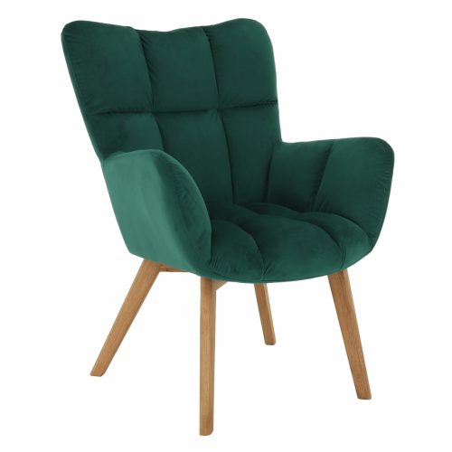 FONDAR Dizájnos fotel, smaragd Velvet anyag/tölgy