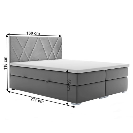 ORA Boxspring ágy, szürke, 160x200