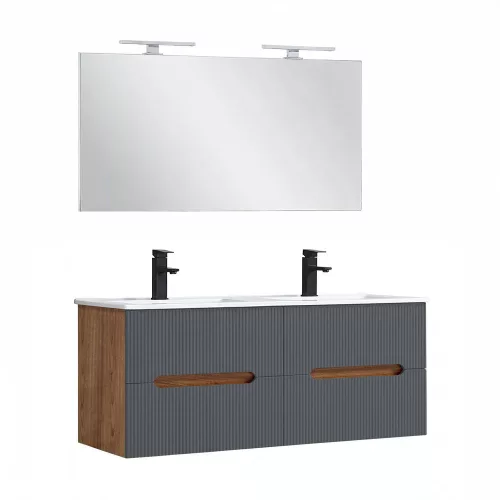 Trent Fürdőszobabútor 120 cm kerámia mosdóval tükörrel 60x120 cm sunset tölgy-antracit szürke