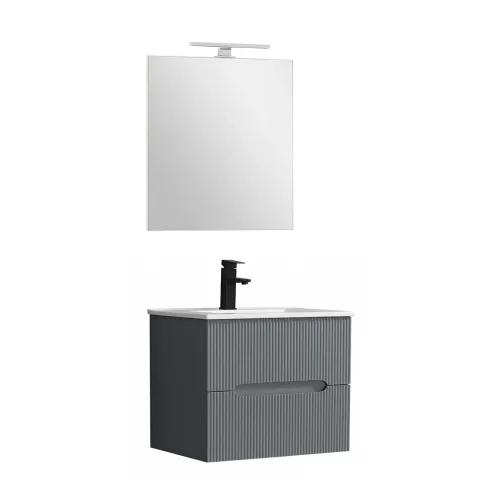 Trent Fürdőszobabútor 60 cm kerámia mosdóval (2 fiókos) tükörrel 60x80 cm antracit szürke