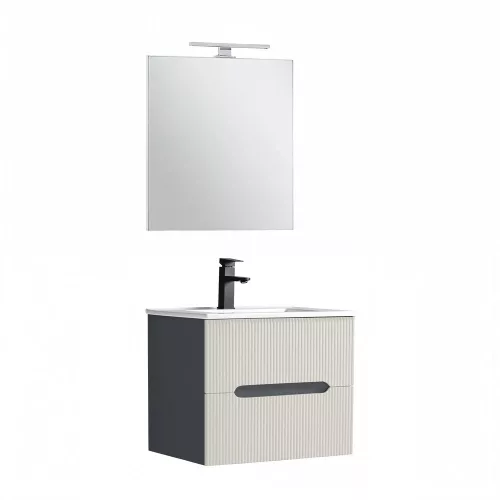 Trent Fürdőszobabútor 60 cm kerámia mosdóval (2 fiókos) tükörrel 60x80 cm antracit szürke-fehér