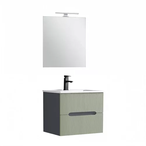 Trent Fürdőszobabútor 60 cm kerámia mosdóval (2 fiókos) tükörrel 60x80 cm antracit szürke-olivazöld