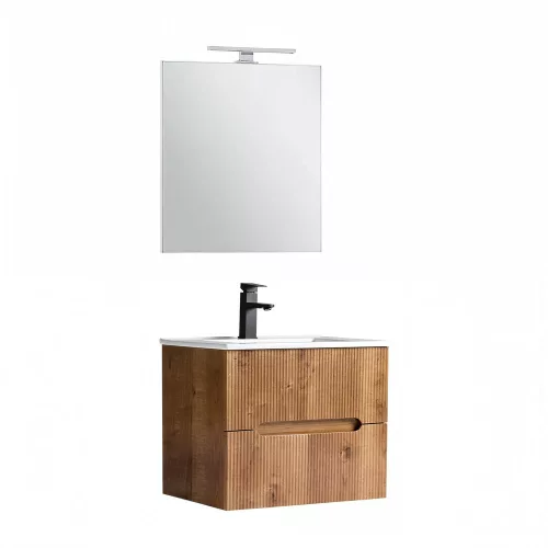 Trent Fürdőszobabútor 60 cm kerámia mosdóval (2 fiókos) tükörrel 60x80 cm sunset tölgy