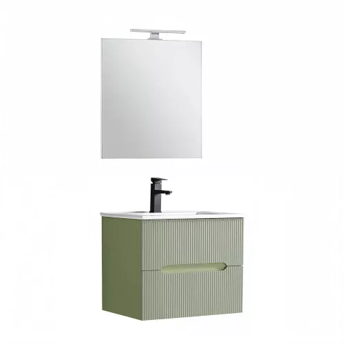 Trent Fürdőszobabútor 60 cm kerámia mosdóval (2 fiókos) tükörrel 60x80 cm pisztáciazöld-olivazöld