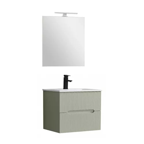 Trent Fürdőszobabútor 60 cm kerámia mosdóval (2 fiókos) tükörrel 60x80 cm olivazöld