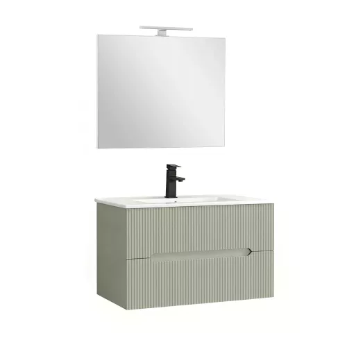 Trent Fürdőszobabútor 80 cm kerámia mosdóval (2 fiókos) tükörrel 60x80 cm olivazöld