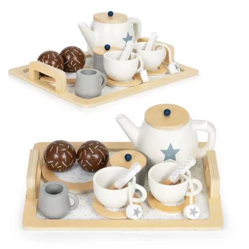 Fa teakészlet kancsóval, csészékkel 17 darab