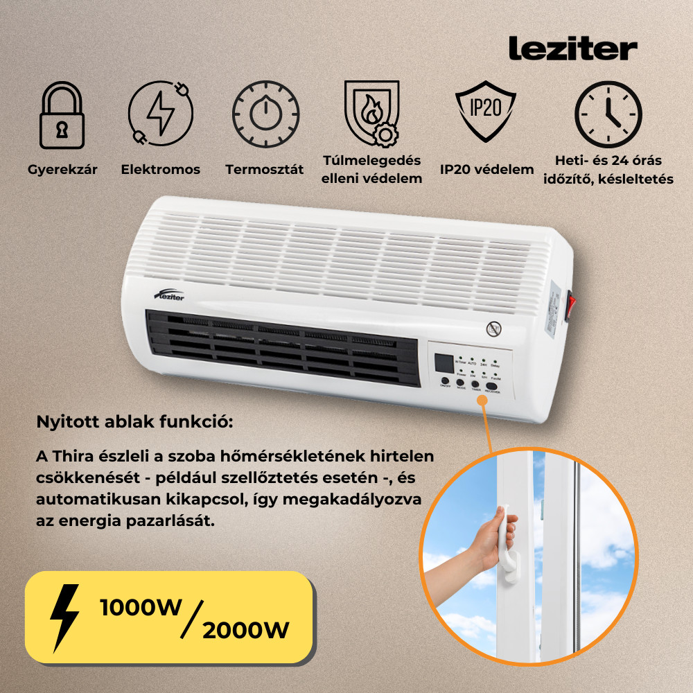 Thira elektromos fali fűtőtest 1000W/2000W Thira elektromos fali fűtőtest 1000W/2000W