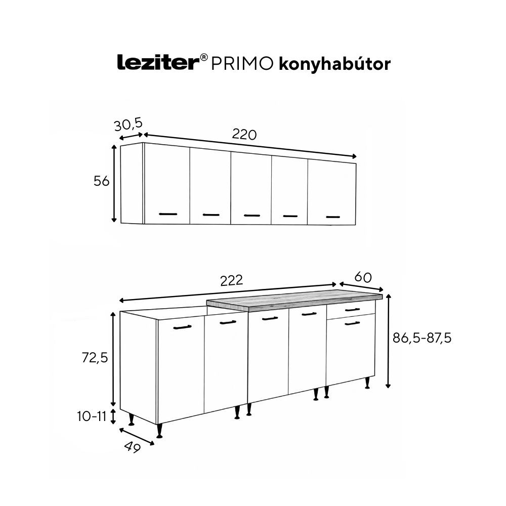 Primo 220 konyhabútor fehér, chromix munkalappal Primo 220 konyhabútor fehér, chromix munkalappal