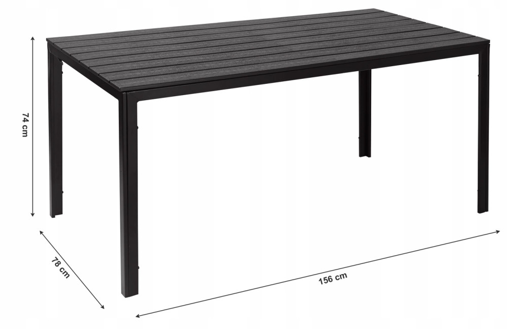 6 személyes kerti asztal 156x78 cm polywood fekete