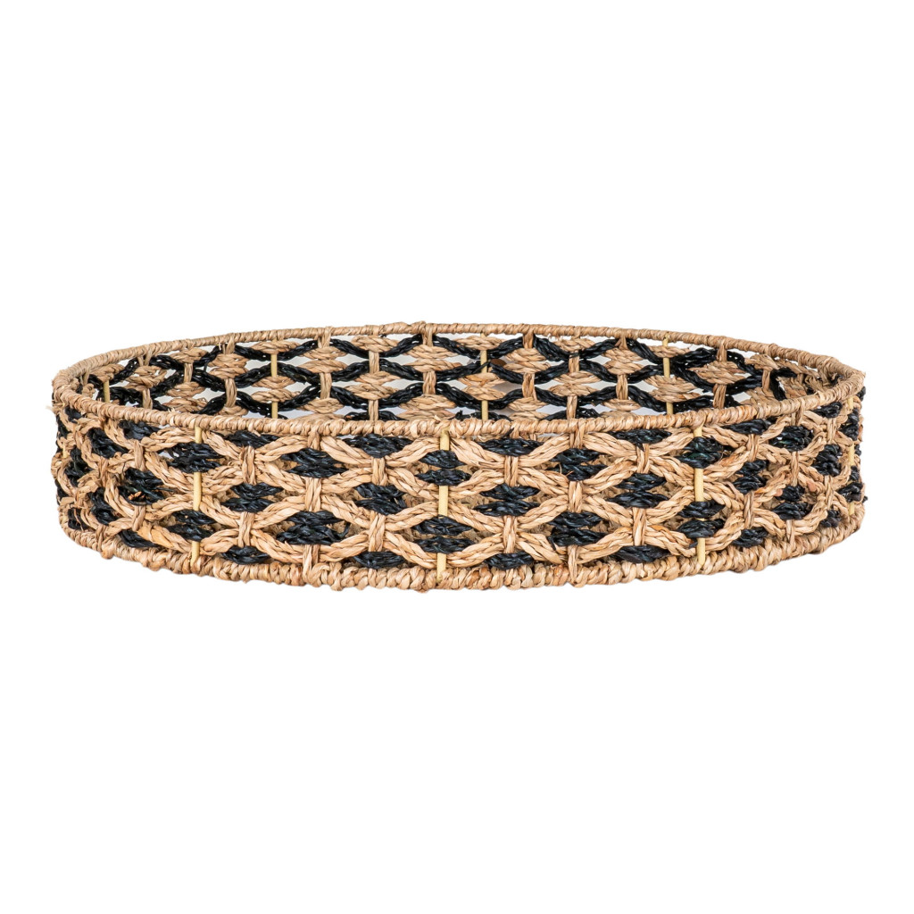 Image of Nerja fonott tálca, tengerifű, fekete-natúr, 38 cm