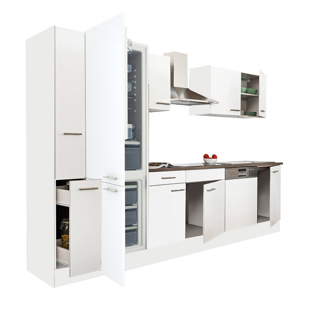 Yorki 310 konyhabútor fehér korpusz,selyemfényű fehér fronttal alulfagyasztós hűtős szekrénnyel