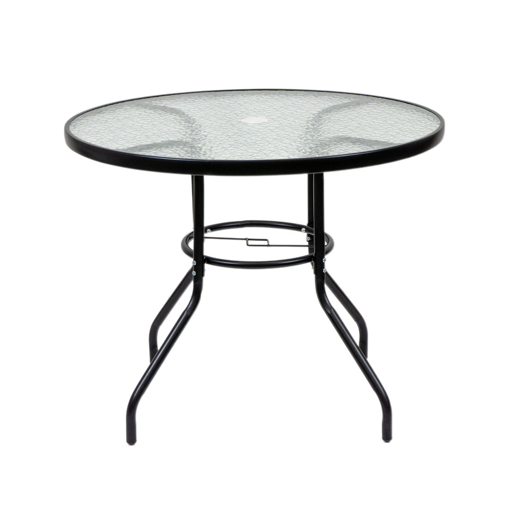 Ordino fémvázas üveg kerti asztal fekete